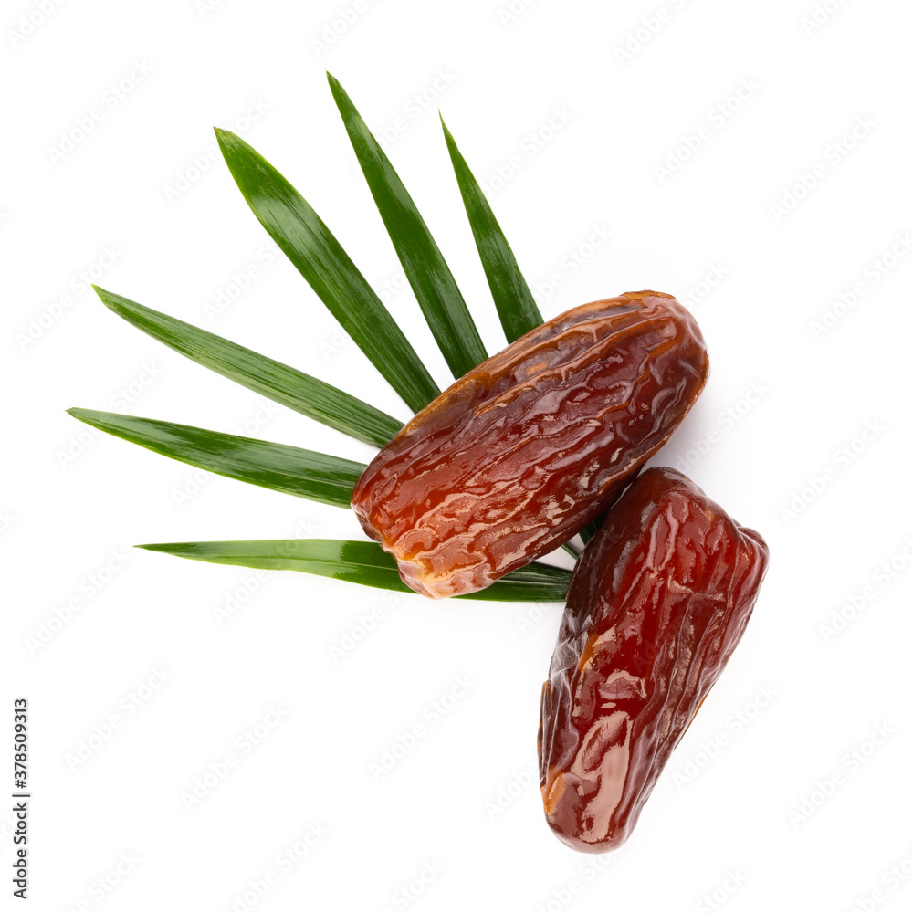 Dry dates isolated on white background. Top view. Flat lay pattern. Dry dates isolated on white background. Top view. Flat lay pattern.