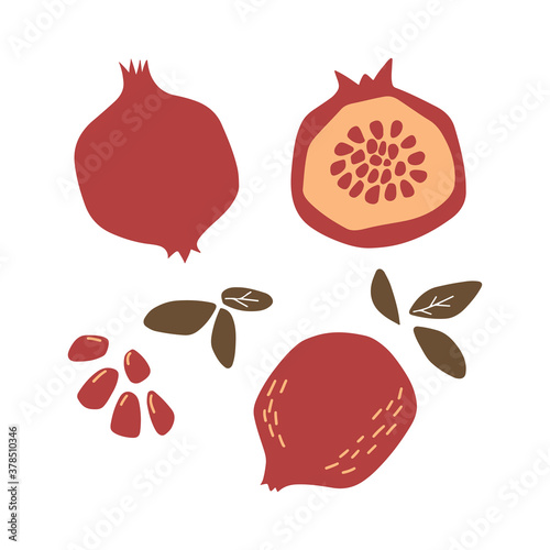 Abstract modern set of pomegranates icon  isolated on white background. Vector hand drawn flat  illustration.   Pomegranate logo design.