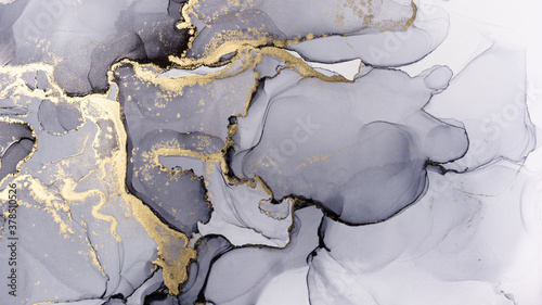 Modern hand painted artwork of abstract transparent alcohol ink background. A...