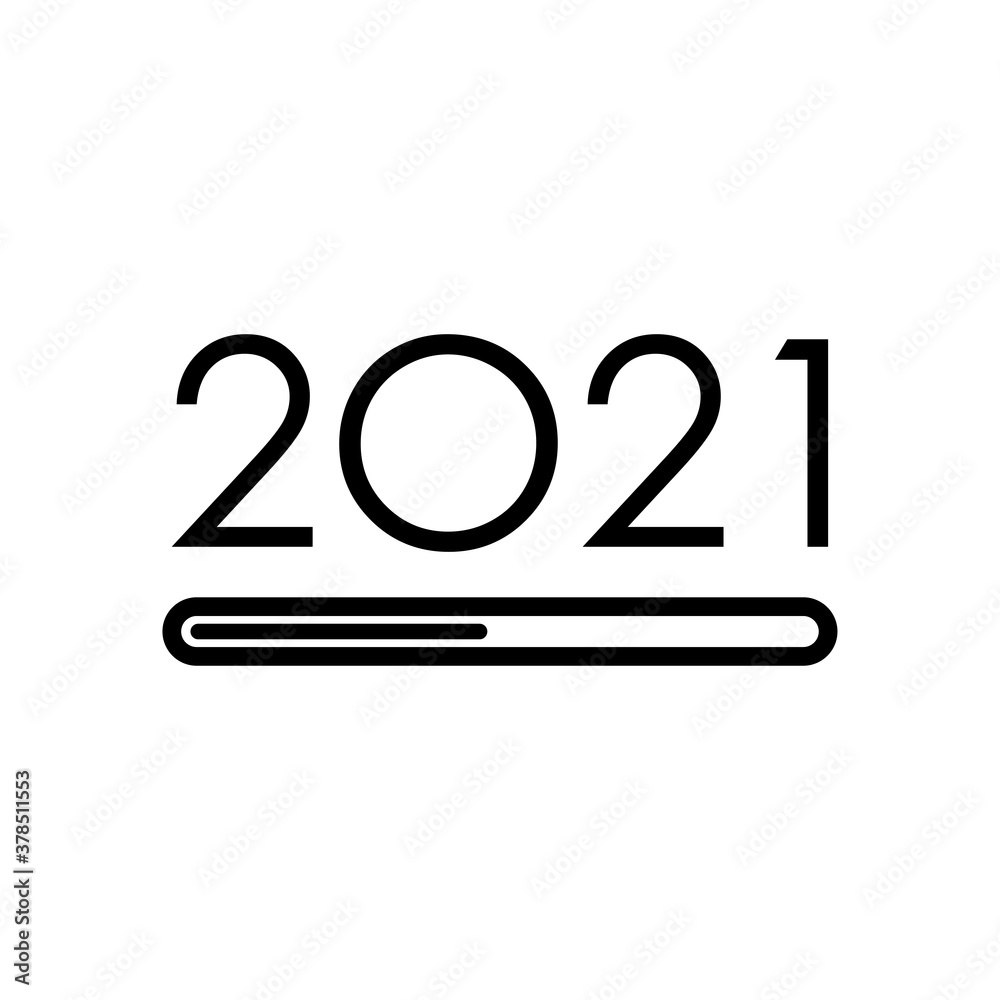 Concepto Feliz Año Nuevo. Símbolo loading. Logotipo lineal simple con año 2021 con barra de progreso en color negro Concepto Feliz Año Nuevo. Símbolo loading. Logotipo lineal simple con año 2021 con barra de progreso en color negro