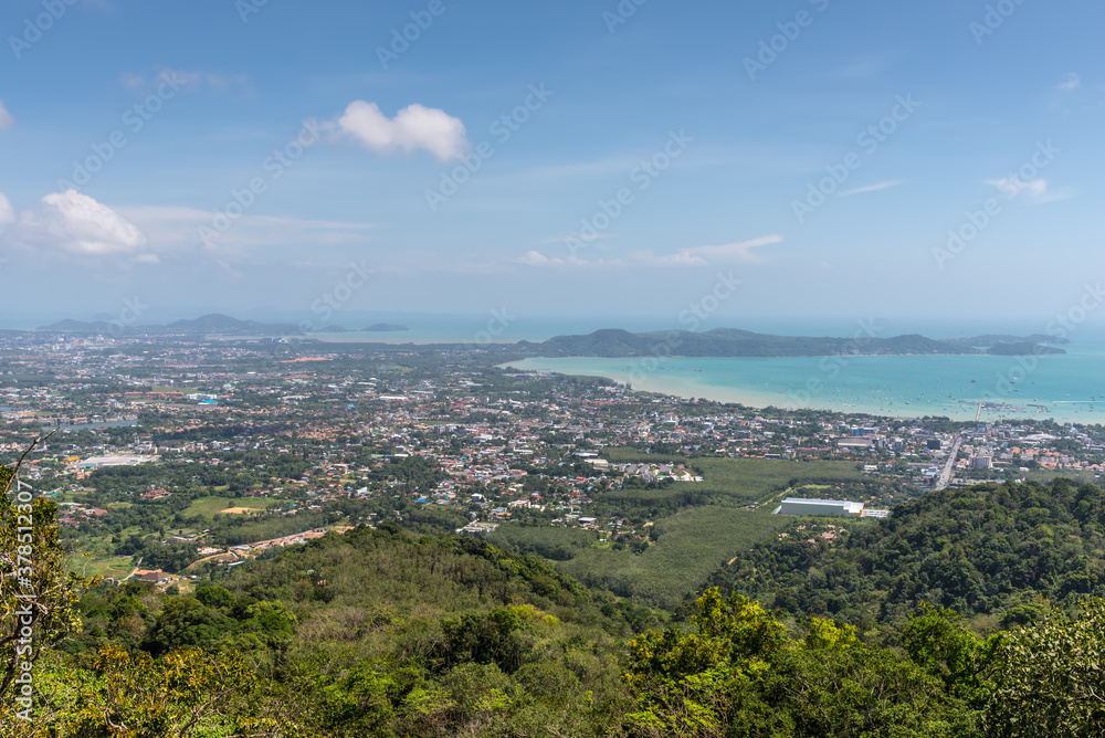 View of thai islands and sea from Big Buddha Phuket viewpoint, Thailand