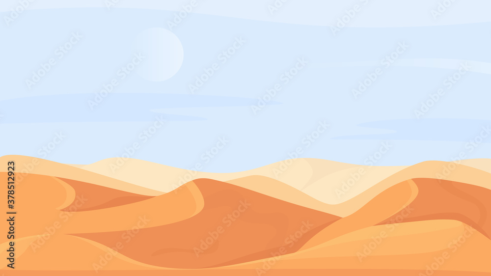 Desert nature landscape in Africa vector illustration. Cartoon flat  deserted scenery in summer heat weather, African or Middle East natural  sand dune and hills, Sahara desert scene panorama background Stock Vector |