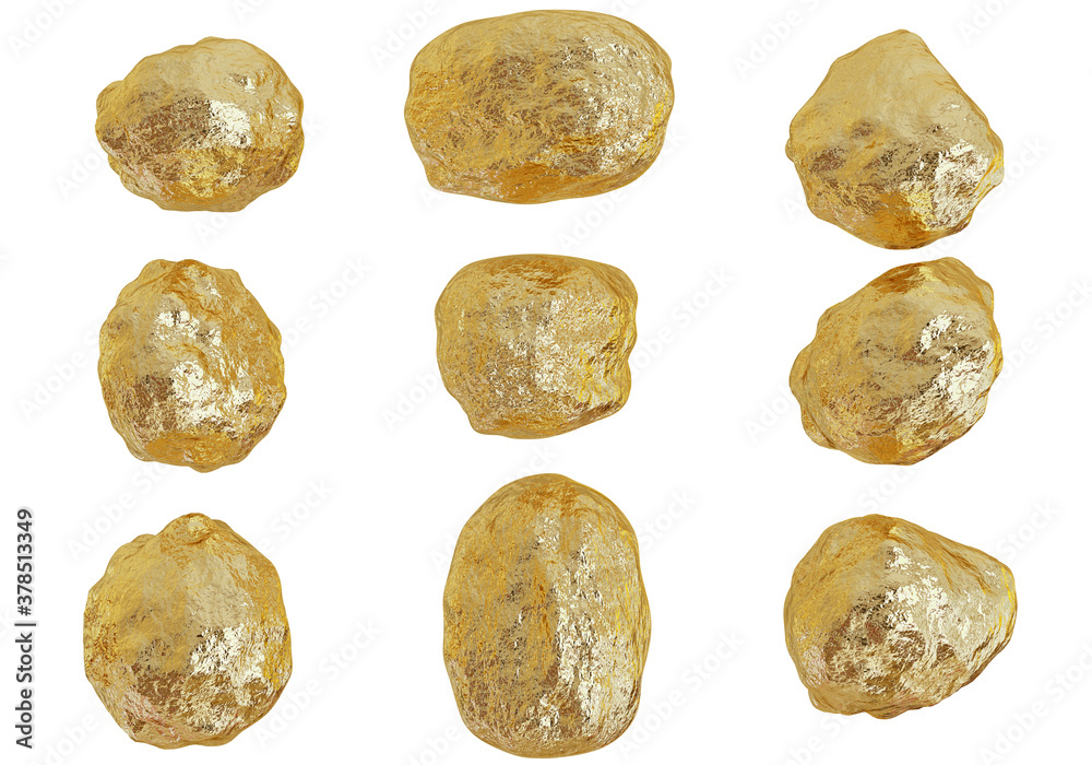 Raw gold nugget isolated on white background, 3d rendering Raw gold nugget isolated on white background, 3d rendering
