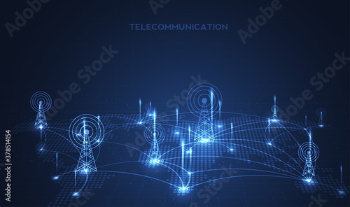 Telecommunications signal transmitter, radio tower from lines. Illustration vector design.