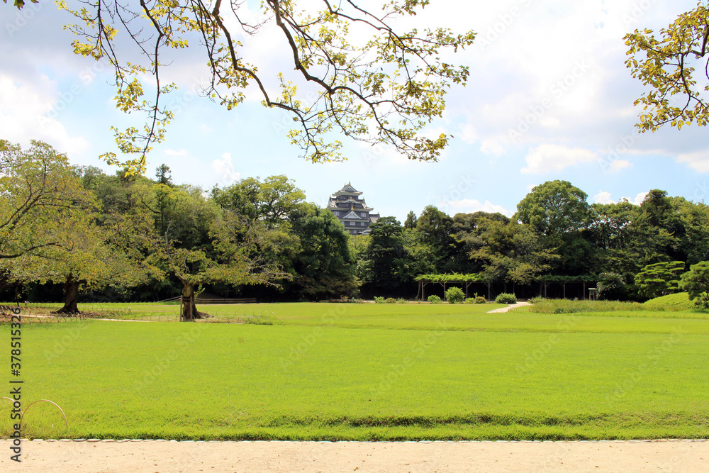 Okayama Korakuen Garden and the Castle as background Okayama Korakuen Garden and the Castle as background