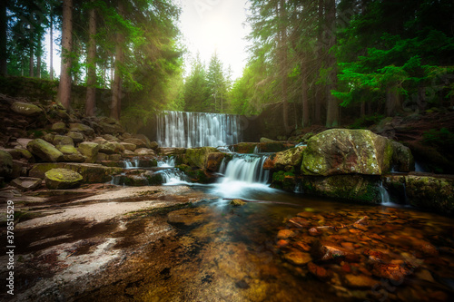 Beautiful scenery of the Wild Waterfall on the Łomnica river, Karpacz. Poland