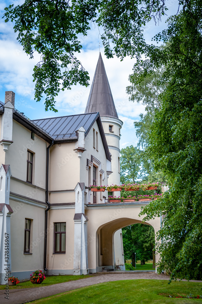 Close-up of manor entrance. Entranceway to the Bene Manor. Latvia.