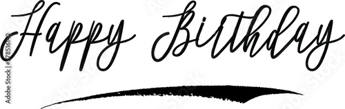 Happy Birthday Handwritten Calligraphy Black Color Text On White Background