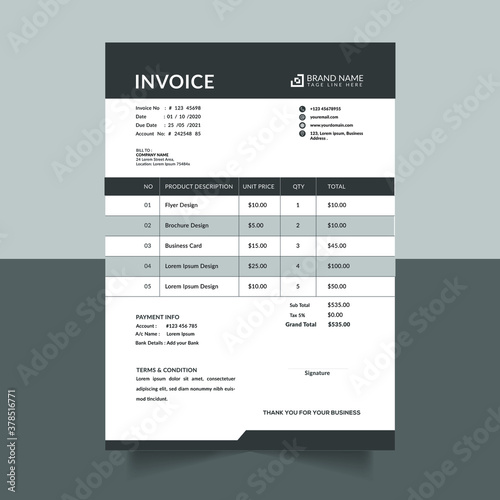 Black and white minimal with Professional invoice design Premium