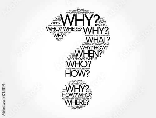 Question mark - Questions whose answers are considered basic in information gathering or problem solving, word cloud background