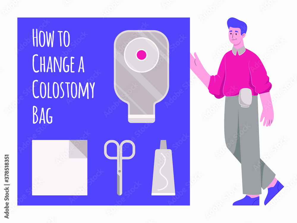 how to change colostomy bag vector flat illustration character design