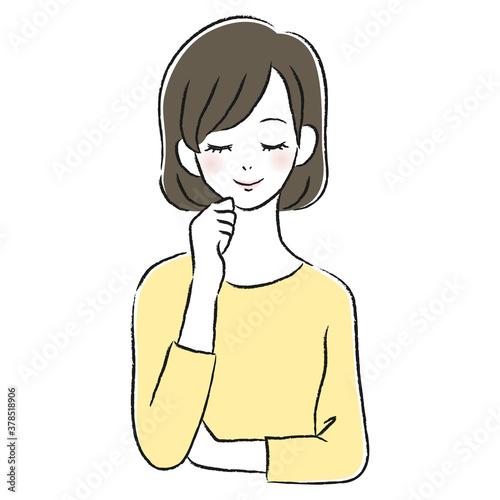 笑顔の女性　考える