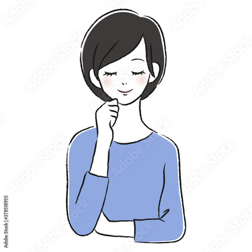 笑顔の女性　考える