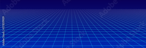 Abstract perspective blue grid. Wireframe landscape. Vector illustration.
