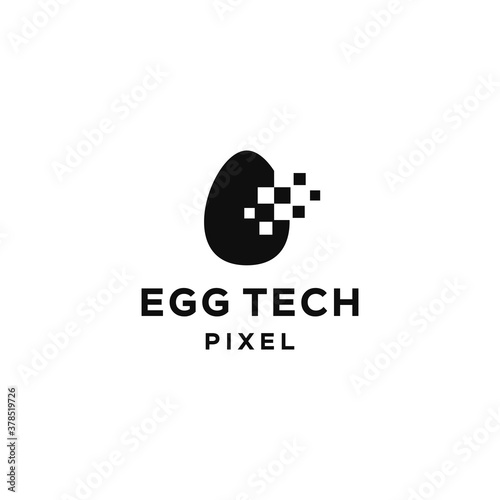 black egg icon logo design with pixel square symbol, isolated on white background, logo for technology company