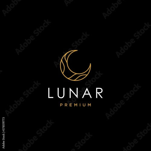 elegant crescent moon and star logo design line icon vector in luxury style outline linear