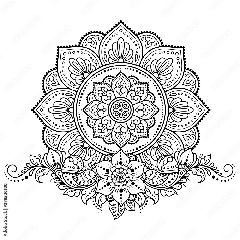 Circular pattern in form of mandala with flower for Henna, Mehndi, tattoo, decoration. Decorative ornament in ethnic oriental style. Outline doodle hand draw vector illustration. Circular pattern in form of mandala with flower for Henna, Mehndi, tattoo, decoration. Decorative ornament in ethnic oriental style. Outline doodle hand draw vector illustration.