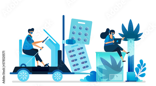 Cannabis vector illustrations. Manufacturing and distribution of marijuana for medical industry and health. Can be used for landing page, website, web, mobile apps, flyer banner, template, poster