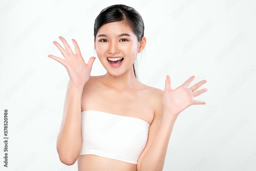 Beautiful young asian woman with clean fresh skin on white background, Face care, Facial treatment, Cosmetology, beauty and spa, Asian women portrait Beautiful young asian woman with clean fresh skin on white background, Face care, Facial treatment, Cosmetology, beauty and spa, Asian women portrait