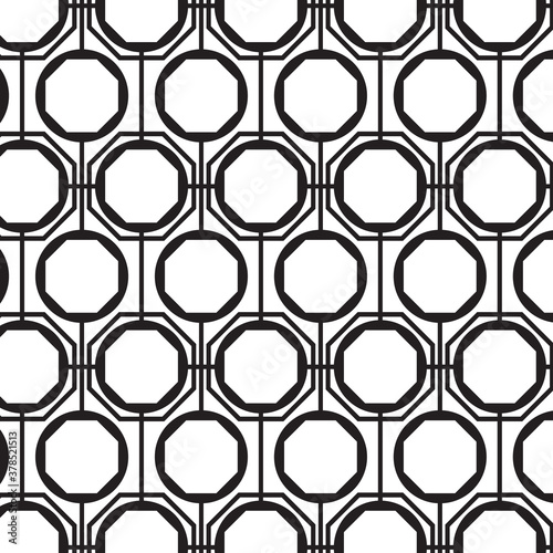 Abstract black geometric of circle and octagon pattern on white background.