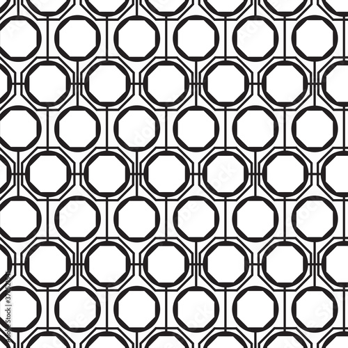 Abstract black geometric of circle and octagon pattern on white background.