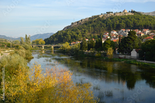 view of Trebinje town on the banks of river Trebisnjica, Bosnia and Herzegovina