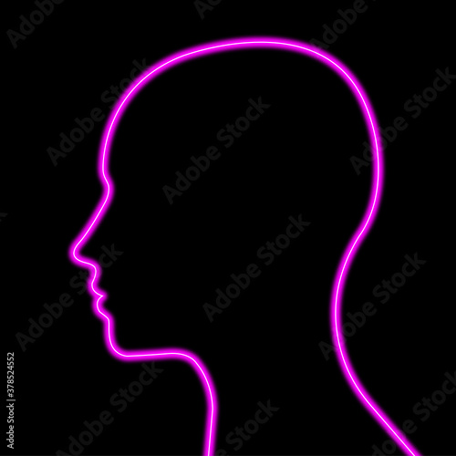 human head silhouette pink neon on black background illustration  