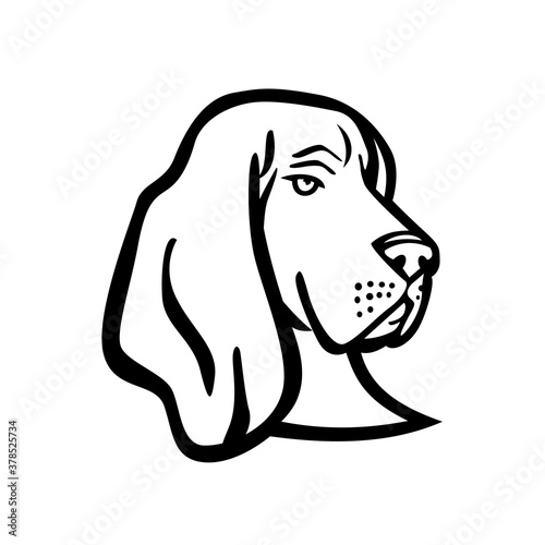 Head of a Basset Hound or Scent Hound Side View Mascot Retro Black and White