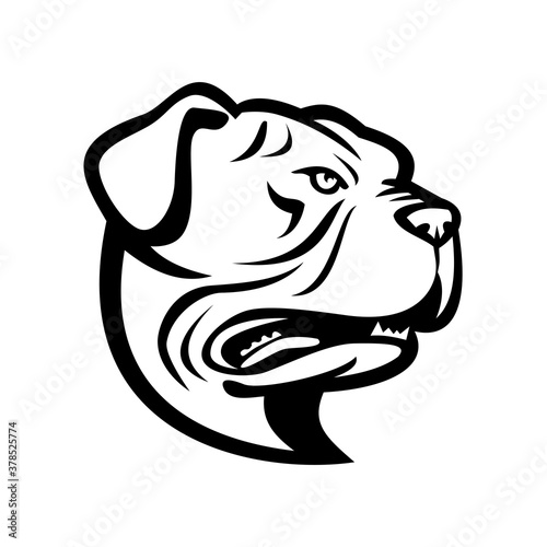 Head of Leavitt Bulldog or Old English Bulldog Side View Mascot Retro Black and White