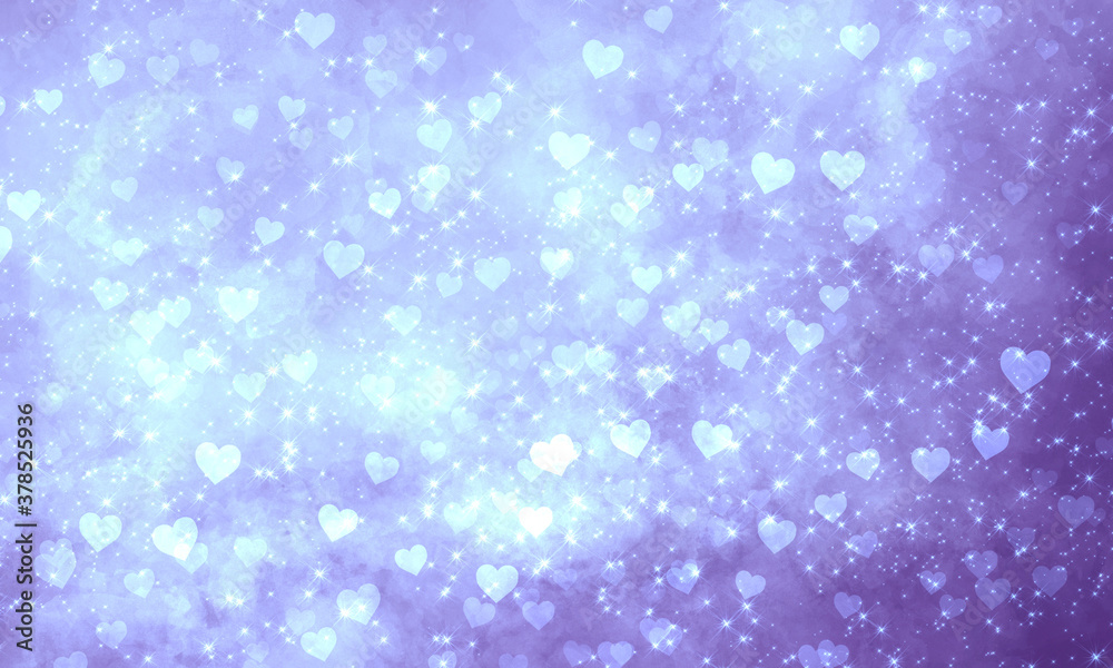 festive magical shining blue purple magic sparkling background with many hearts and shining stars. background for valentine's day, birthday, christmas