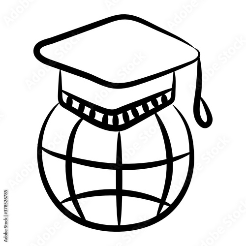 
Globe with mortarboard depicting global education icon
