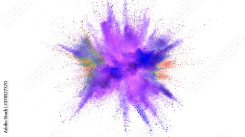 Explosion of colored powder on white background