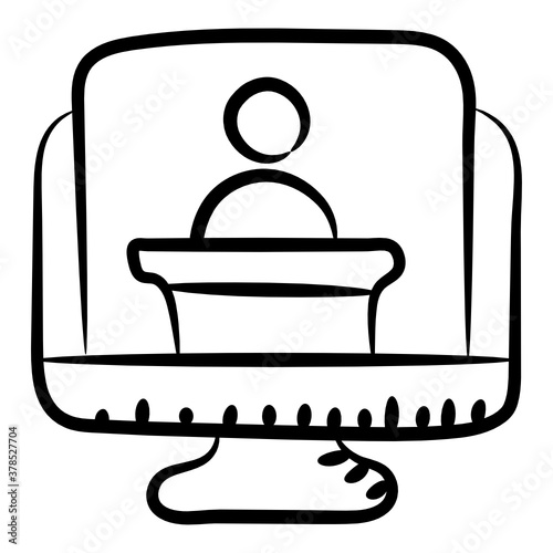 
A doodle design of online tutor icon, hand drawn vector style 
