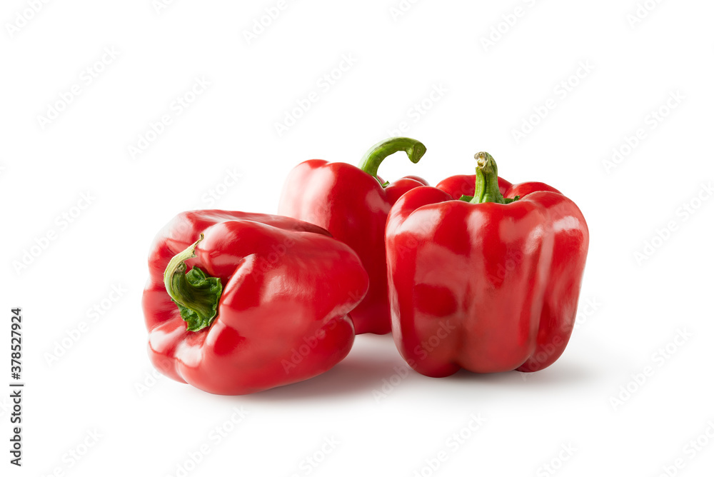 Three red peppers isolated on white background. Clipping Path Three red peppers isolated on white background. Clipping Path