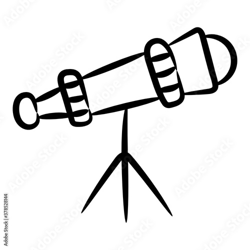 
A telescope icon in doodle design, astrophysics vector 
