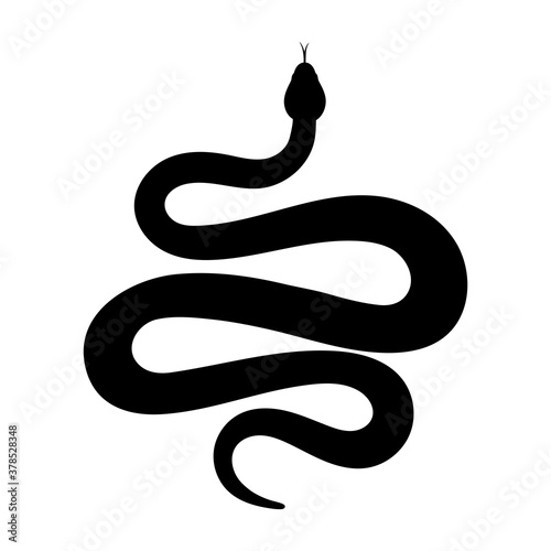 Black silhouette snake. Isolated symbol or icon snake on white background. Abstract sign snake. Vector illustration
