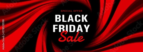 Modern black friday banner with red abstract shapes
