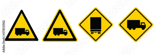 No truck on the highway road Forbidden no parking zone for trucks container sign Stop halt allowed area No lorries traffic or delivery transport, courier pictogram Lorry icons Cargo logistic van