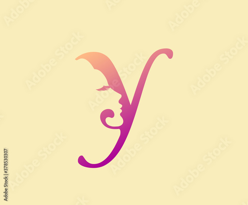Beauty Letter Y Logo Icon. Beautiful woman's face shape on Letter.  Abstract design concept for beauty salon, massage, magazine, cosmetic and spa.