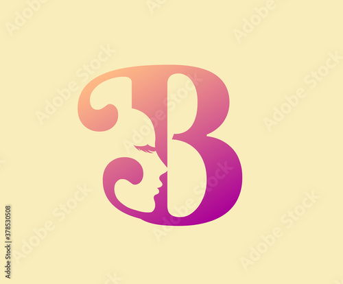 Beauty Letter B Logo Icon. Beautiful woman's face shape on Letter.  Abstract design concept for beauty salon, massage, magazine, cosmetic and spa.