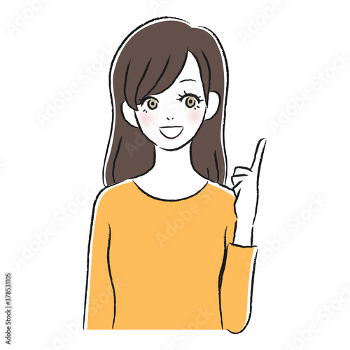笑顔の女性　指差し