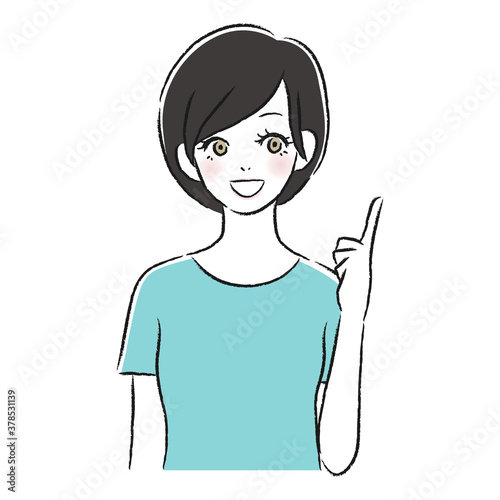 笑顔の女性　指差し