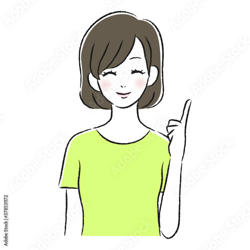 笑顔の女性　指差し