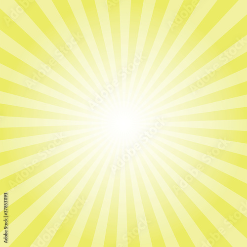 Sunburst background. Laser Lemon yellow radiate sun beam burst effect. Sunbeam light flash boom. Sunrise glow burst. Solar radiance glare, retro design illustration	