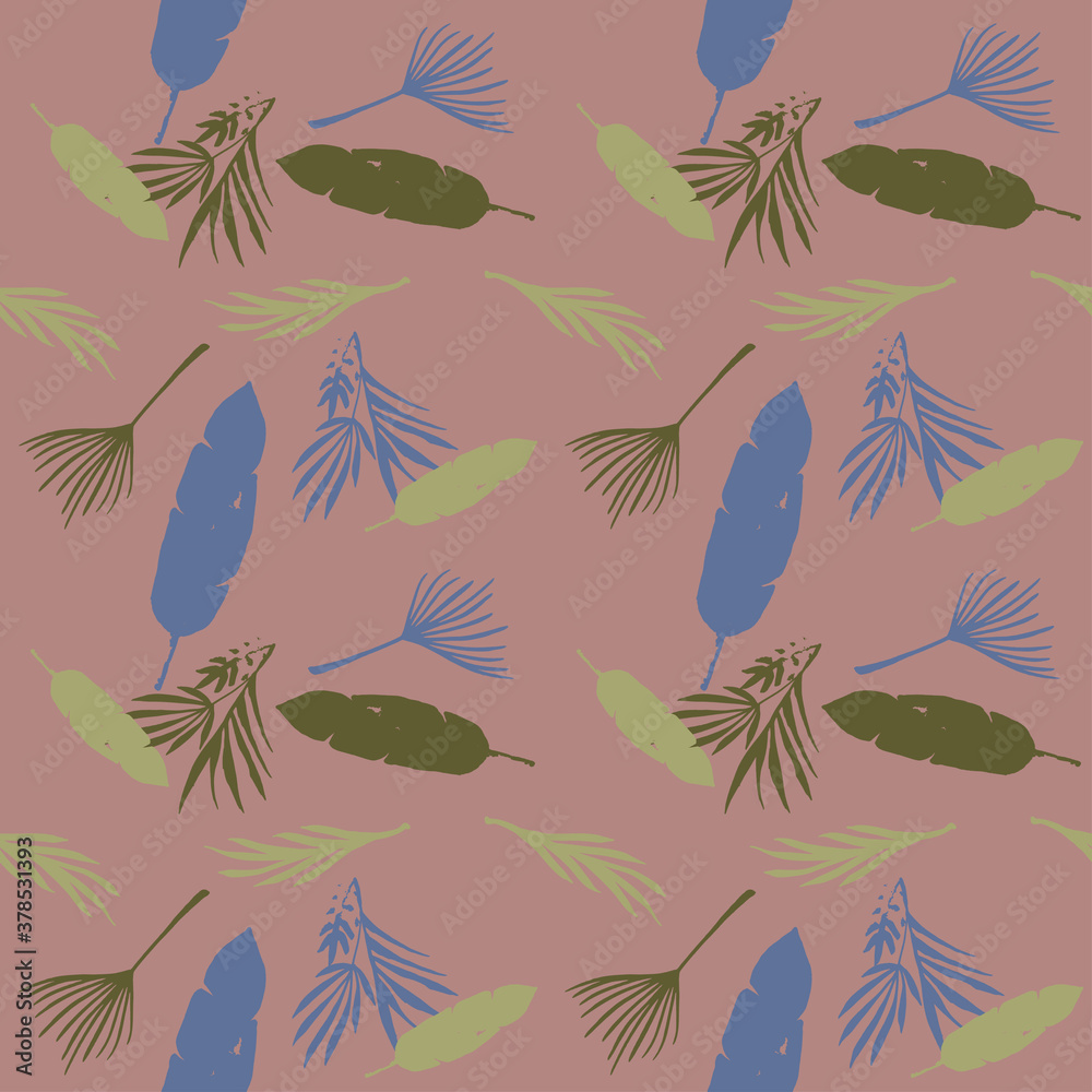 Fototapeta premium Funky Tropical Vector Seamless Pattern. Elegant Male Shirt Female Dress Texture. Feather Dandelion Monstera