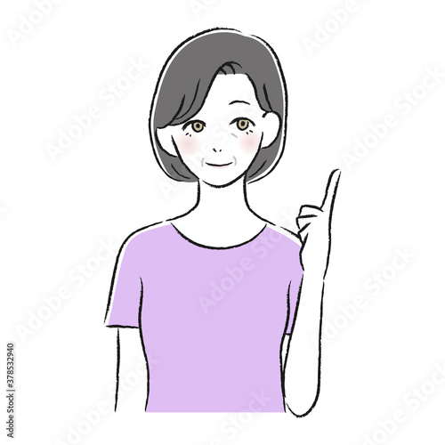 笑顔の女性　指差し