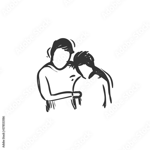 Empathy line icon. Person comforting another. Outline drawing. Understand emotions of someone else. Capacity to feel others feelings concept. Isolated vector illustration 