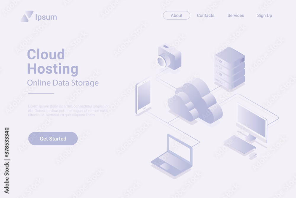 Cloud hosting Isometric Flat white monochrome vector concept. Cloud hosting Isometric Flat white monochrome vector concept.