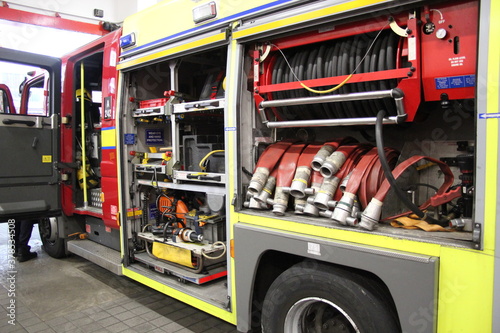 fire brigade, London, uk 24/10/19: fire engine truck hoses equipment hoses pumps for London fire brigade stock, photo, photograph, picture, image