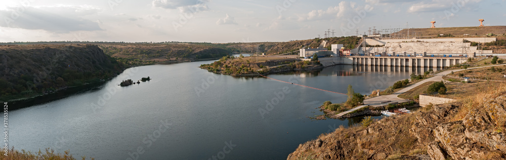 The Dniester river panorama with the Pumped Storage Power Station on the Dniester River in Ukraine